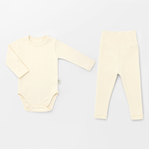 SPANDEX-CREAM SET Long Sleeve Bodysuit + Pants for Spring/Fall