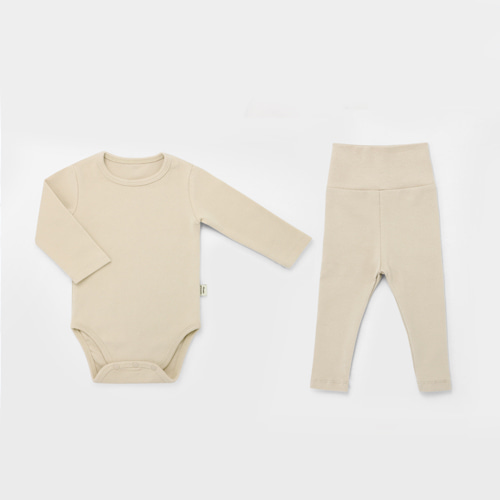 SAPNDEX-SAND BEIGE SET Long Sleeve Bodysuit + Pants for Spring/Fall